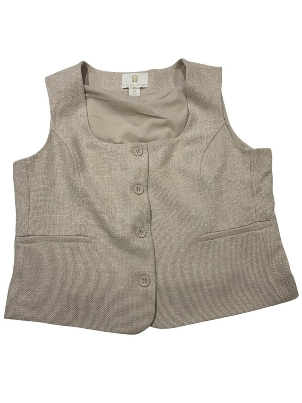NWOT House Of Harlow 1960 Beige Button-Down Womens Vest Large Viscose Blend